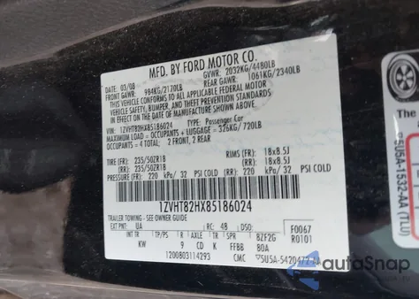 2008 Ford Mustang Gt Deluxe/Gt Premium z USA, uszkodzony, nr VIN 1ZVHT82HX85186024